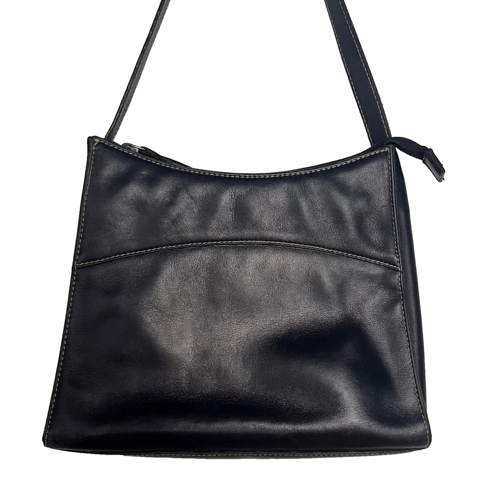 Vintage Lauren Ralph Lauren Black Leather Shoulder Bag Minimalist Y2K Classic